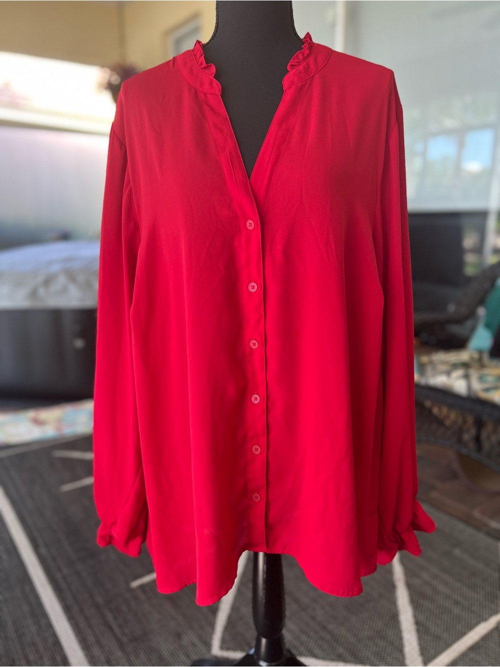Torrid Red Button-Front Ruffle Collar Blouse